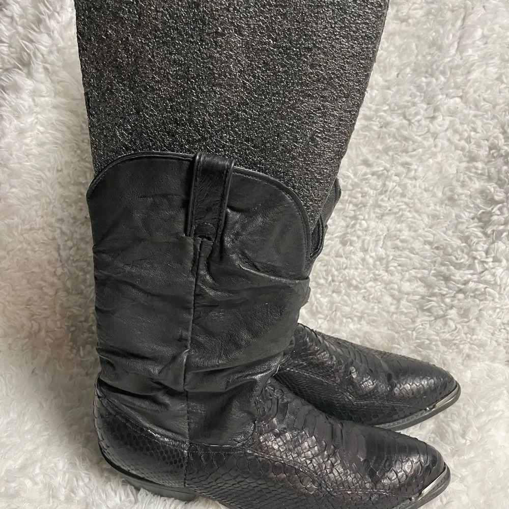 Code West men’s cowboy Boots leather Black & snake skin print Size9.5